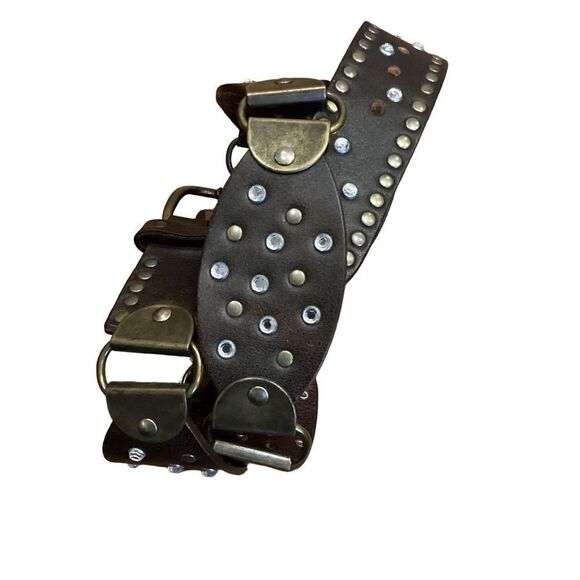 Nanni Studded Brown Leather Belt Bronze Accents Made in Italy Sz 38 - Picture 7 of 9